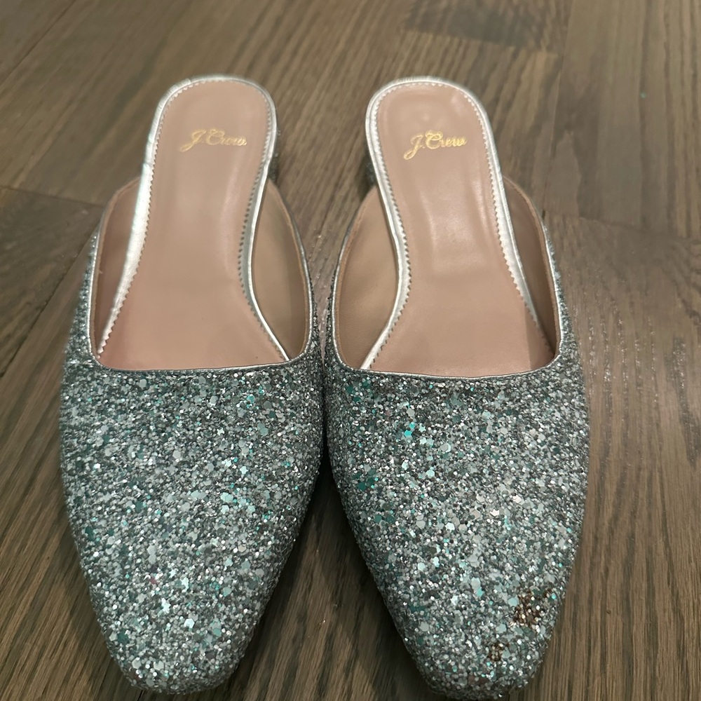 J. Crew Sparkling Silver Women's Mules